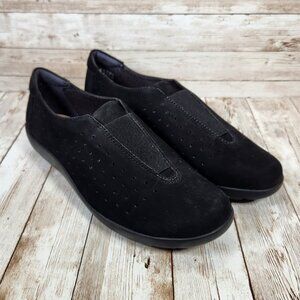 CLARKS Womens 10 WIDE Medora Gemma Black Slip-On Comfort Casual Suede Shoes NEW